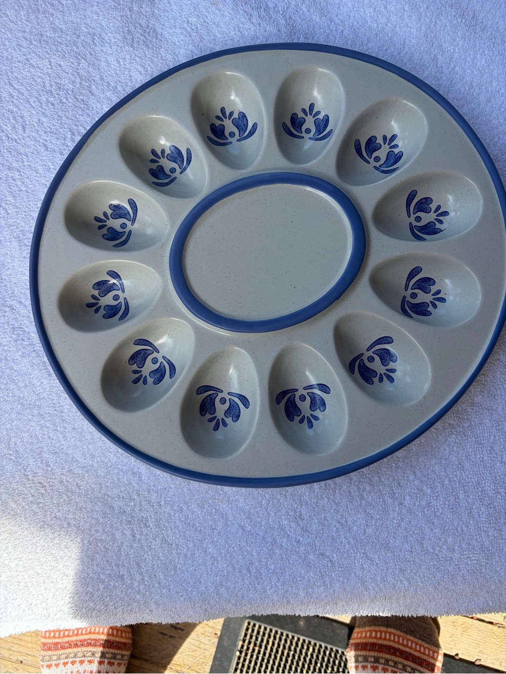 Pfaltzgraff Yorktown Vintage Egg Serving Platter - Blue and White Stoneware